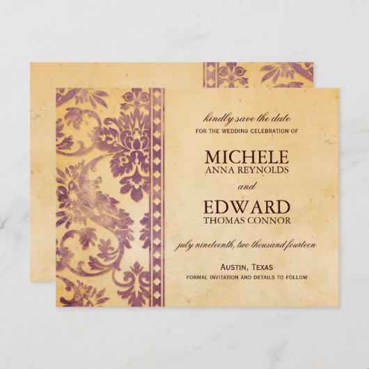 Lila Damaslaag Sla de datum op Kaart (Voorkant / Achterkant)