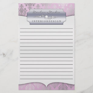 Lila Dashing Damask Lined Zakelijk Briefpapier