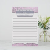 Lila Dashing Damask Lined Zakelijk Briefpapier (Staand voorkant)
