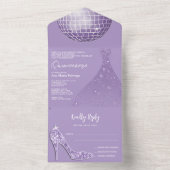 Lila Discobal, Stiletto & baljurk Quinceañera All In One Uitnodiging (Binnen)