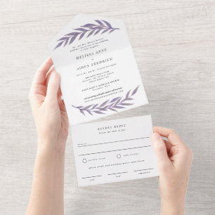 Lila eenvoudige tak Formele Verwoording Bruiloft All In One Uitnodiging