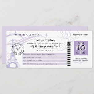 Lila Eiffel Tower Night in Paris Birthday Party Kaart
