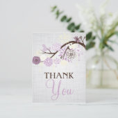 Lila en Cream Flowers Rustic Dank u Post Kaart (Staand voorkant)