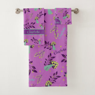 Lila en Geel Grappige Paddenstoelen Patroon Baby N Bad Handdoek