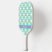 Lila en groen retro-florpatroon pickleball paddle (Links)