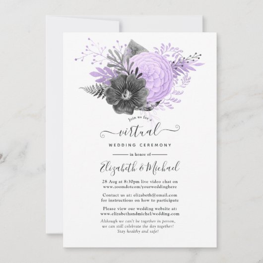 Lila en houtskool online virtueel huwelijk kaart (Voorkant)