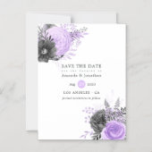 Lila en koolstof-Floral bruiloft Bewaar de datum Magnetische Uitnodiging (Voorkant)