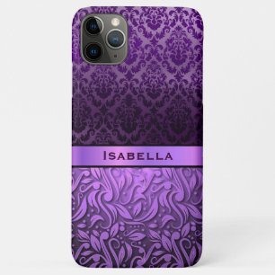Lila en Paarse Damask en Metallic Floral Print iPhone 11 Pro Max Hoesje