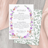 Lila en perzik Roos tuin wijnstok bruiloft details Informatiekaartje