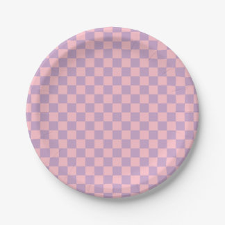 Lila en roze dambordpatroon papieren bordje