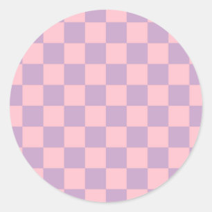 Lila en roze schaakbord ronde sticker