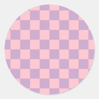 Lila en roze schaakbord ronde sticker