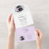 Lila en steenkoolbloemen die allemaal in één keer  all in one uitnodiging (Afscheurbaar)