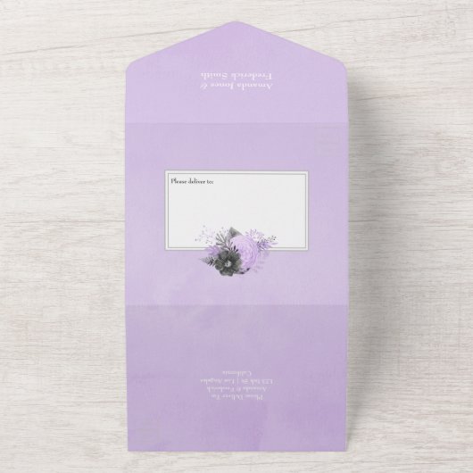 Lila en steenkoolzaadjes all in one uitnodiging (Buitenkant)