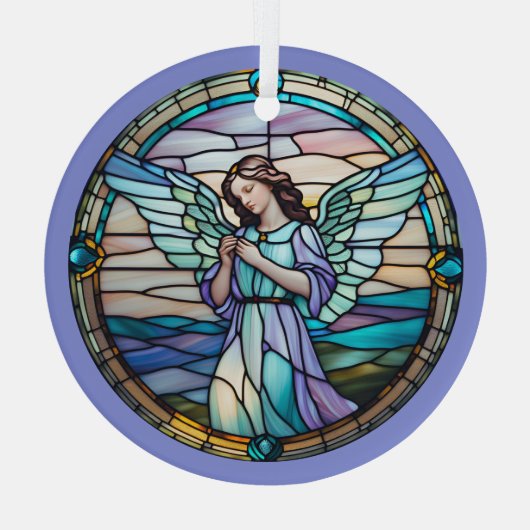 Lila en turquoise engel bevlekt glas ornament (Achterkant)