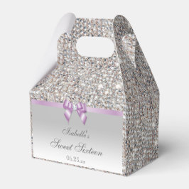 Lila Faux Bow Silver Sequins Sweet 16 Bedankdoosjes