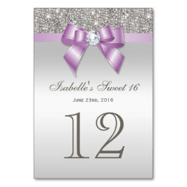 Lila Faux Bow Silver Sequins Sweet 16 Kaart