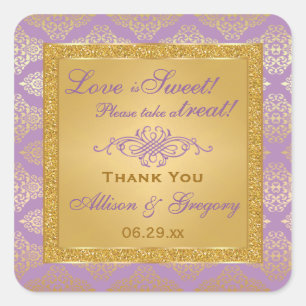 Lila, FAUX Glitter, Damask Snoep Buffet Sticker