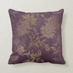  Lila Floral Damask Gold Stripes Pillow Kussen