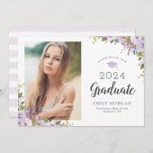 Lila Floral Photo Afstuderen Aankondiging (Voorkant / Achterkant)