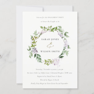 Lila Floral Wreath Cottage Garden Verloving Kaart