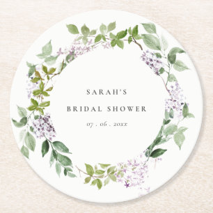 Lila Floral Wreath Cottage Garden Vrijgezellenfees Ronde Kartonnen Onderzetter
