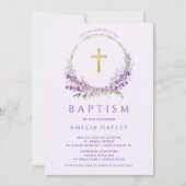 Lila Flowers Girls First Baptisme Kaart (Voorkant)