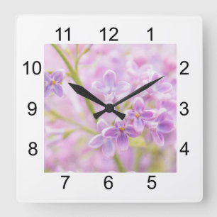 Lila Flowers Mist Vierkante Klok