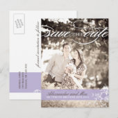 Lila foto De datum opslaan Aankondigingskaart (Voorkant / Achterkant)