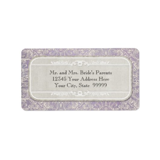Lila  Frans Regency Lace Etched Wedding Etiket (Voorkant)
