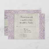 Lila Frans Regency Lace Etched Wedding RSVP Kaartje (Voorkant / Achterkant)
