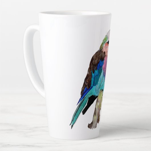 Lila gebrande rolvogel latte mok (Linkerhoek)