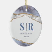 Lila Geode Agate Kerstmonogram voor Koppels Keramisch Ornament (Rechts)