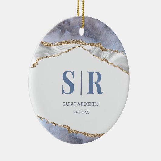 Lila Geode Agate Kerstmonogram voor Koppels Keramisch Ornament (Rechts)