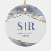 Lila Geode Agate Kerstmonogram voor Koppels Keramisch Ornament (Achterkant)