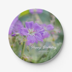 Lila Geranium Wildflower Foto Happy Birthday Papieren Bordje