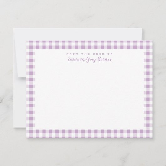 Lila Gingham Check Personal Stationery Card Bedankkaart (Voorkant)