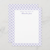 Lila Gingham Check Personal Stationery Note Kaart (Voorkant / Achterkant)