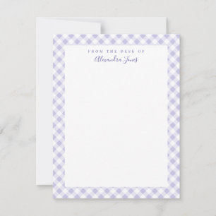 Lila Gingham Check Personal Stationery Note Kaart