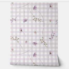 Lila gingham floral behang