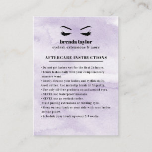 Lila Glam Eyelash Browbar Instructies voor nazorg Visitekaartje