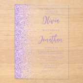 Lila Glitter Modern Script Wedding Acryl Uitnodigingen (Voorkant)