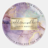 Lila Glitter Waterverf Faux Gold Foil Dank u Ronde Sticker (Voorkant)