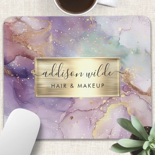 Lila Glitter Waterverf Faux Gold Foil Muismat