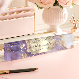 Lila Glitter Waterverf Faux Gold Foil Naambordje