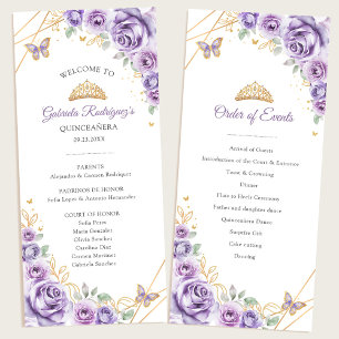 Lila Gouden Bloemen Quinceanera Orde van Evenement Programma