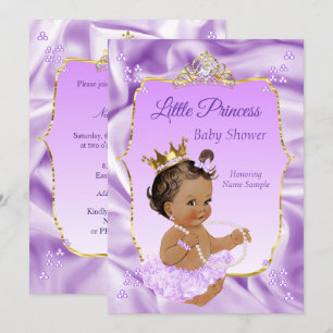 Lila gouden prinses Baby shower Meisje donkere bru Kaart