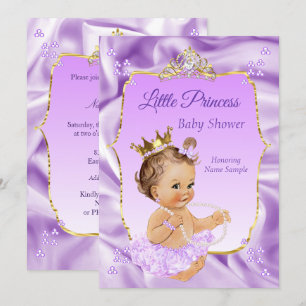Lila goudprinses Baby shower Girl brunette Kaart
