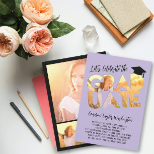 Lila Graduatie Uitknip Foto Chique Afstudeerfeest Kaart