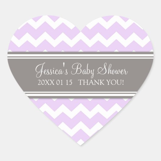 Lila Grijs Chevron Baby shower Favor Stickers (Voorkant)